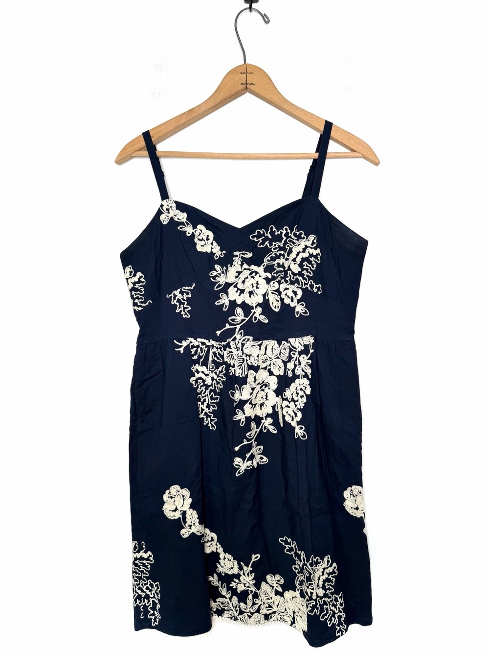 J. Crew Navy Blue Ivory Mirabel Lawn Embroidered Floral Mini Dress Size 10